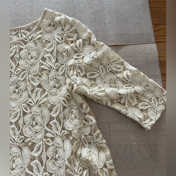 [M]Free People Cream Lace Sheer Paisley pattern Mid Sleeve Mini Dress - Picture 5 of 6